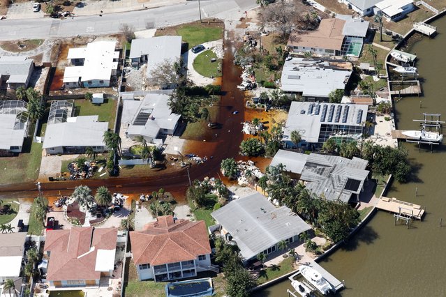 An aerial view shows debris on a street, in the aftermath of Hurricane Milton, in St. Pete Beach, Florida, on October 10, 2024. (Photo by Marco Bello/Reuters)