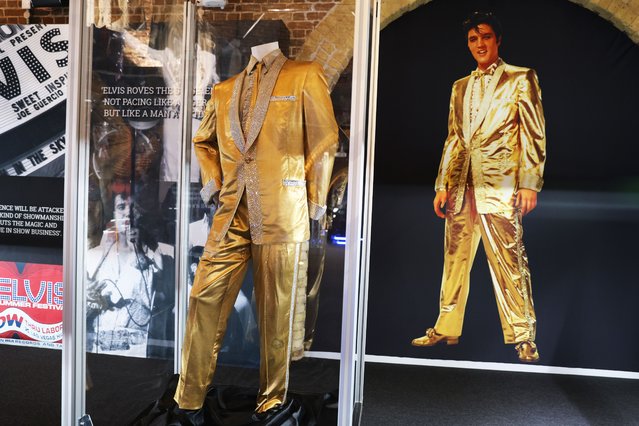 Gold Lame suit worn by Elvis Presley at the Direct from Graceland: Elvis exhibition which is held at the Arches London Bridge on October 19, 2023 in London, England. (Photo by Lia Toby/Getty Images)