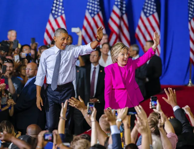 Democratic 2016 US presidential candidate Hillary Clinton (R) appears at a campaign rally with US President Barack Obama (L) at the Charlotte Convention Center in Charlotte, North Carolina, USA, 05 July 2016. (Photo by Erik S. Lesser/EPA)