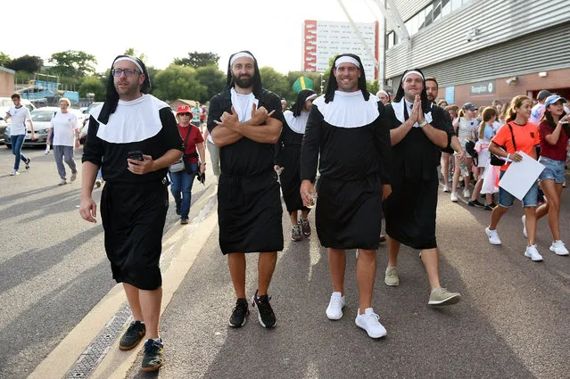 Fans dressed as Nun's arrive at the stadium prior to the UEFA Women's Euro England 2022 group A match between Northern Ireland and England at St Mary's Stadium on July 15, 2022 in Southampton, England. (Photo by Harriet Lander/Getty Images)