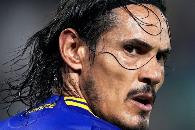 Edinson Cavani of Argentina's Boca Juniors reacts during a Copa Libertadores soccer match against Peru's Alianza Lima at La Bombonera stadium in Buenos Aires, Argentina, Tuesday, February 25, 2025. (Photo by Gustavo Garello/AP Photo)