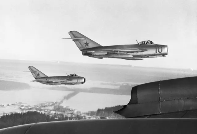 In late 1950, the formidable Soviet MiG-15 fighter jets (pictured here in a 1963 file photo) appeared in the skies above North Korea. Many of the jets were flown by ace Soviet pilots who reportedly dressed in Chinese uniforms. The Kremlin consistently denied that Soviet pilots were involved in aerial combat above Korea, even as U.S. pilots heard them swearing in Russian over the radio during dogfights. (Photo by Valentin Sobolev/TASS)