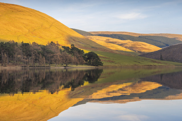 The setting sun of the spring equinox set casting a warm glow and dappled light on the hills surrounding St Mary’s Loch in the Scottish Borders on March 20, 2025. (Photo by Phil Wilkinson)