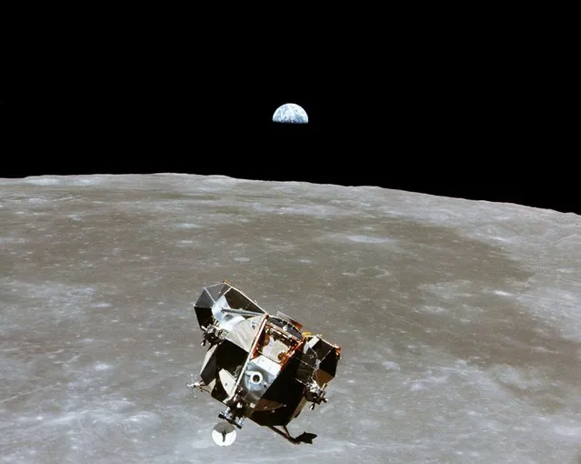 The Apollo 11 Lunar Module ascent stage, with astronauts Neil A. Armstrong and Edwin E. Aldrin Jr. aboard, is photographed from the Command and Service Modules in lunar orbit in this July, 1969 file photo. (Photo by Reuters/NASA)
