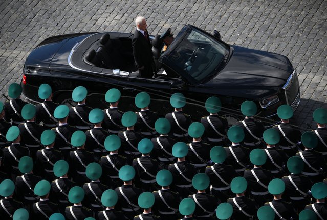 Russia's Defence Minister Andrei Belousov rides on an Aurus cabriolet during a military parade on Victory Day, marking the 80th anniversary of the victory over Nazi Germany in World War Two, in Red Square in central Moscow, Russia, on May 9, 2025. (Photo by Vladimir Astapkovich/Host agency RIA Novosti/Handout via Reuters)