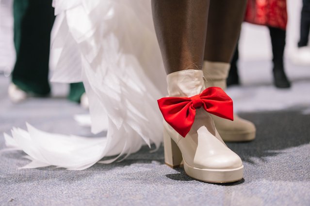 Shoes worn by cosplayer dressed as Elizabeth Goddess during the Otamatsuri Anime x Manga convention held in Nairobi, Kenya on August 24, 2023. (Photo by Sarah Waiswa/The Guardian)