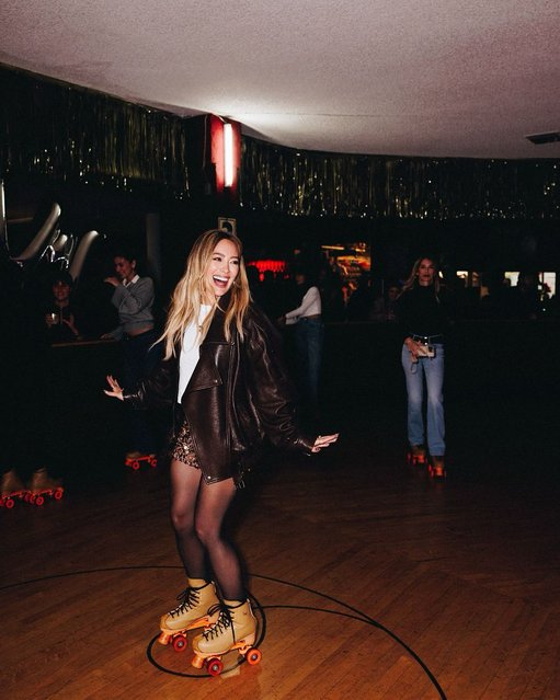 American actress and singer Hilary Duff dons some cool rental roller skates at a party celebrating the release of her new song, “Mature” on November 8, 2025. (Photo by Hilary Duff/Instagram)
