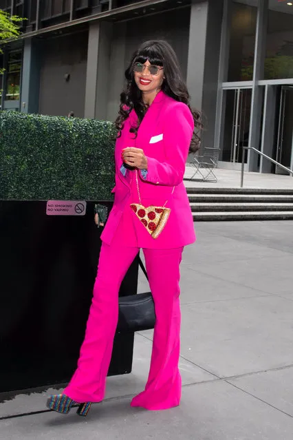 British actress Jameela Jamil arrives to NIRH Champions of Choice Awards Luncheon at The Ziegfeld Ballroom on April 26, 2023 in New York City. (Photo by Janet Mayer/Splash News and Pictures)