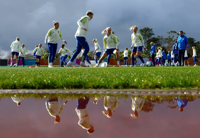 Sweden footballers training during the Women’s World Cup at Waitakere Stadium in Auckland, New Zealand on August 10, 2023. (Photo by Hannah McKay/Reuters)