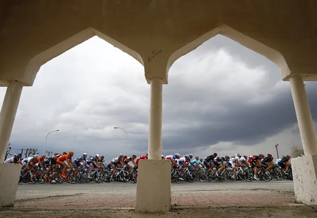 The peloton is on the way during the third stage of the Tour of Oman 2016 cycling race over 176,5km from Al Sawadi Beach to Barka Nasseem Park, Oman, February 18, 2016. (Photo by Sebastien Nogier/EPA)