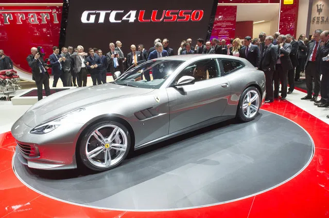 The New Ferrari GTC4 Lusso is presented during the press day at the 86th International Motor Show in Geneva, Switzerland, Tuesday, March 1, 2016. (Photo by Sandro Campardo/Keystone via AP Photo)