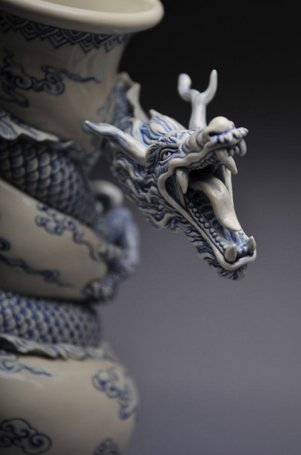 Beautiful Chinese Dragon Vase By Sculptor Johnson Tsang
