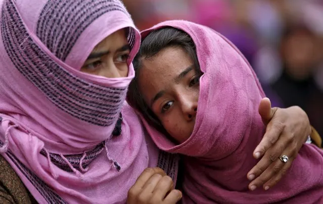 Kashmiri Muslim girls attend the funeral of Bilal Ahamd, a suspected militant, in Karimabad village in south Kashmir April 6, 2016. (Photo by Danish Ismail/Reuters)