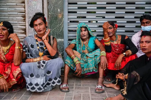 Nepalese revelers rest during the pride parade of LGBTIQA at Thamel in Kathmandu on August 12, 2022. Hundreds gathered and attended the parade to display their presence on behalf of equality in society. (Photo by Skanda Gautam/SOPA Images/Rex Features/Shutterstock)
