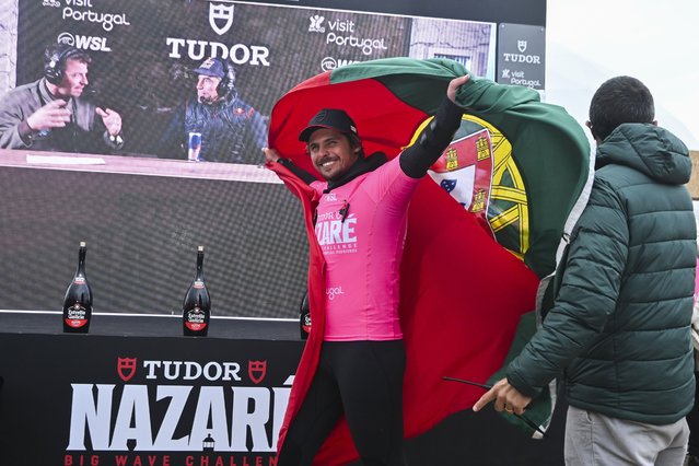 Portuguese surfer Nicolau Von Rupp won the giant wave stage, Tudor Nazare Surfing Challenge, that took place at Praia do Norte, in Nazare, Portugal, 18 February 2025. (Photo by Carlos Barroso/EPA)