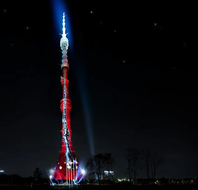 Ostankino Tower celebrating Victory Day