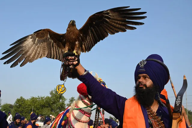 Nihang or Sikh warrior holds an egale during a Fateh Divas celebration a day after Bandi Chhor Divas, a Sikh festival coinciding with Diwali, the Hindu festival of lights, in Amritsar on October 25, 2022. (Photo by Narinder Nanu/AFP Photo)