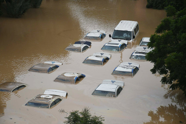 Vehicle are seen in floodwater after heavy monsoon rains in Karachi, Pakistan on September 10, 2025. (Photo by Sabir Mazhar/Anadolu via Getty Images)