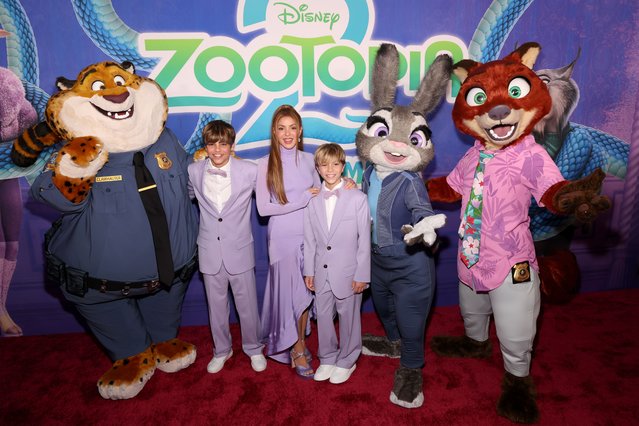 Milan Piqué Mebarak, Shakira, and Sasha Piqué Mebarak attend the world premiere of Zootopia 2 at El Capitan Theatre on November 13, 2025 in Los Angeles, California. (Photo by Jesse Grant/Getty Images for Disney)