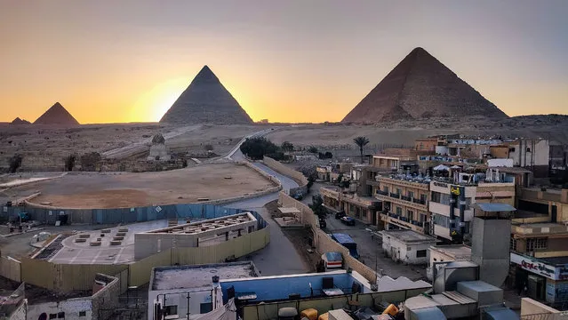 A view of Giza Pyramids at the Giza necropolis on the outskirts of the Egyptian capital Cairo after a new secret passage discovered at the pyramid (tomb of Fourth Dynasty pharaoh Khufu) in Giza, Egypt on March 27, 2023. The pyramids of Cheops, Khafre, and Mikerinos have long been popular destinations for both domestic and international travelers. The father, son, and grandson's tombs are close to the pyramids, which are named after the reigning monarchs of the time. The greatest pyramid is Cheops (King Khufu), followed by the middle pyramid of Khafre (King Khafre), and the minor pyramid of Mikerinos (King Mnkaure). (Photo by Ummu Nisan Kandilcioglu/Anadolu Agency via Getty Images)