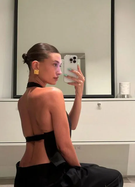 American model, media personality and socialite Hailey Bieber shows off her backside in a selfie in the first decade of May 2023. (Photo by haileybieber/Instagram)