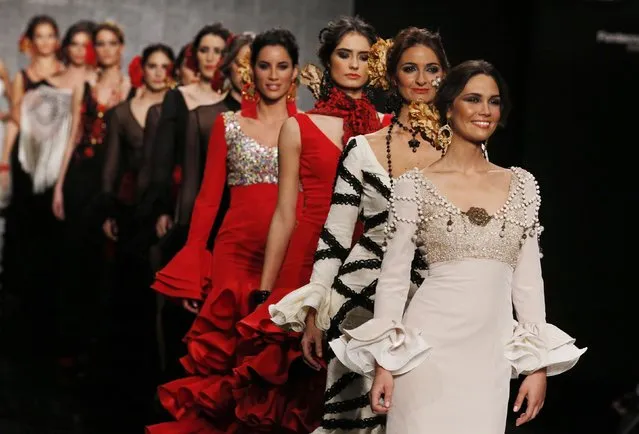 Models present creations by Mercedes Mestre during the International Flamenco Fashion Show SIMOF in the Andalusian capital of Seville, February 6, 2015. (Photo by Marcelo del Pozo/Reuters)