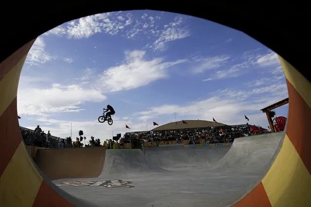 Kevin Peraza competes in the Men's Skateboard Park during X Games California, Saturday, July 22, 2023, in Ventura, Calif. (Photo by Ryan Sun/AP Photo)