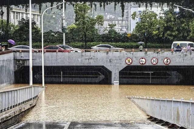A flooded tunnel is seen after heavy rains caused by Typhoon Haikui in Fuzhou, in China's southern Fujian province on September 6, 2023. (Photo by AFP Photo/China Stringer Network)