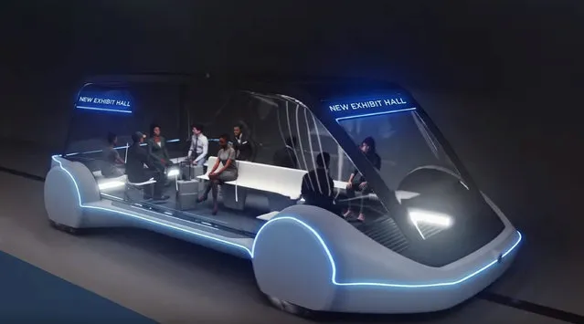 This undated conceptual drawing provided by The Boring Company shows a high-occupancy Autonomous Electric Vehicle (AEV) that would run in a tunnel between exhibition halls at the Las Vegas Convention Center proposed for Las Vegas. Entrepreneur Elon Musk's dream of a tunnel transit system may finally become a reality in Las Vegas. Tourism officials in Sin City announced Wednesday, March 6, 2019, they might soon grant him a contract to build and operate a mile-and-a-quarter-long project with autonomous electric vehicles to move people around a mega convention center. (Photo by The Boring Company via AP Photo)