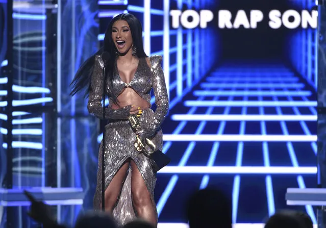 Cardi B accepts the top rap song award for “I Like It” at the Billboard Music Awards on Wednesday, May 1, 2019, at the MGM Grand Garden Arena in Las Vegas. (Photo by Chris Pizzello/Invision/AP Photo)