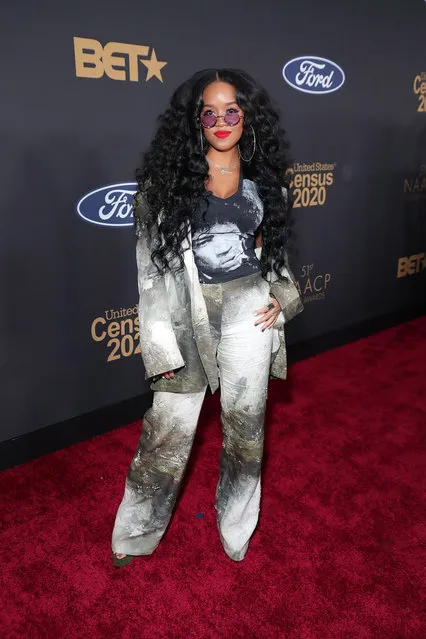 H.E.R. attends the 51st NAACP Image Awards, Presented by BET, at Pasadena Civic Auditorium on February 22, 2020 in Pasadena, California. (Photo by Leon Bennett/Getty Images for BET)