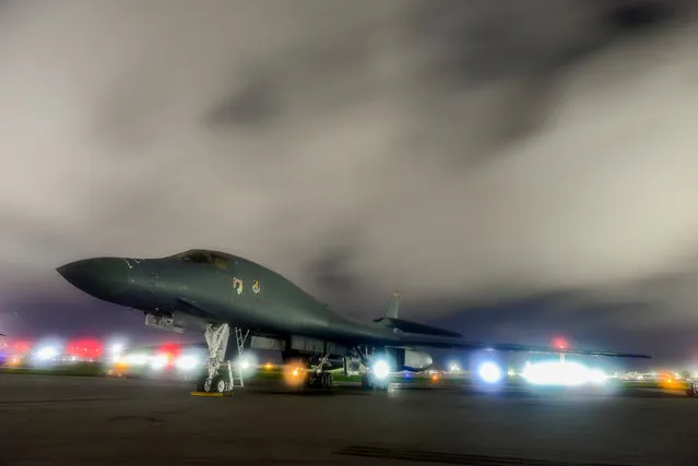 A U.S. Air Force B-1B Lancer bomber sits on the runway at Anderson Air Force Base, Guam July 18, 2017. (Photo by Airman 1st Class Christopher Quail/Reuters/U.S. Air Force)