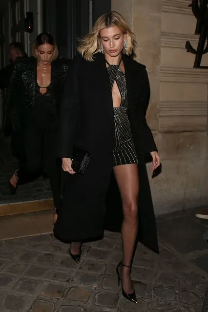 Hailey Bieber is seen leaving the YSL party on February 25, 2020 in Paris, France. (Photo by Beretta/Sims/Rex Features/Shutterstock)