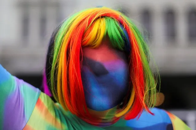 A person celebrates during the LGBTQ+ Pride Parade which was cancelled for two years due to the coronavirus disease (COVID-19) pandemic in Guatemala City, Guatemala on June 25, 2022. (Photo by Sandra Sebastian/Reuters)