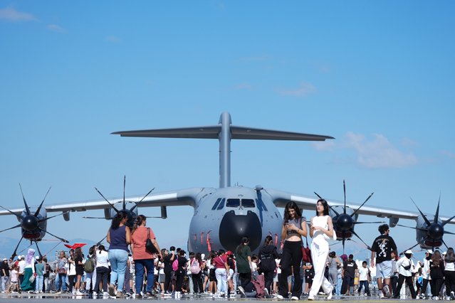 Turkish Air Force aircrafts are being displayed during Turkiye's premier technology and aerospace event TEKNOFEST on its third day at Adana Airport in Adana, Turkiye on October 04, 2024. The four-day event will feature competitions, air shows, exhibitions and workshops. The event has been organized by the Turkish Technology Team (T3) Foundation and the Turkish Industry and Technology Ministry jointly since 2018, in cooperation with dozens of ministries, public institutions, private firms, and universities. (Photo by Utku Ucrak/Anadolu via Getty Images)
