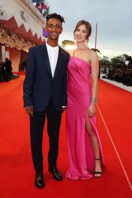 Italian long-distance runner Yeman Crippa and Sofia Filippi attend the “Blonde” red carpet at the 79th Venice International Film Festival on September 08, 2022 in Venice, Italy. (Photo by Pascal Le Segretain/Getty Images)