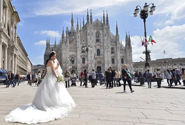 A newly bride poses at Duomo square in Milan, May 2, 2015. (Photo by Flavio Lo Scalzo/Reuters)