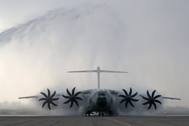 A view shows an Airbus A-400M military transport aircraft, purchased for Kazakhstan's armed forces, upon its landing at the airport of Almaty, Kazakhstan on December 5, 2024. (Photo by Pavel Mikheyev/Reuters)