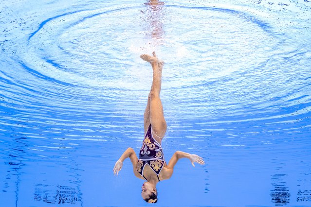 Italy's Enrica Piccoli competes in the preliminary round of the women's solo free artistic swimming event during the 2025 World Aquatics Championships in Singapore on July 20, 2025. (Photo by Manan Vatsyayana/AFP Photo)