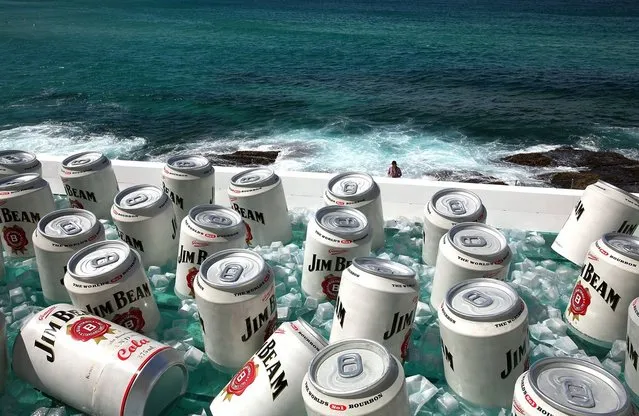 The Bondi Icerbergs Pool was converted into a giant esky ice chest during the filiming of a Jim Beam commercial at Bondi Icebergs on March 21, 2013 in Sydney, Australia.  (Photo by Marianna Massey)