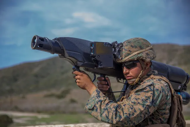 U.S. Marine Ryan Ramirez is assessed utilizing a capture system for Unmanned Aircraft Systems (UAS) drones at Camp Pendleton, USA on March 28, 2018. (Photo by Lance Cpl. Cutler Brice/Reuters/U.S. Marine Corps)