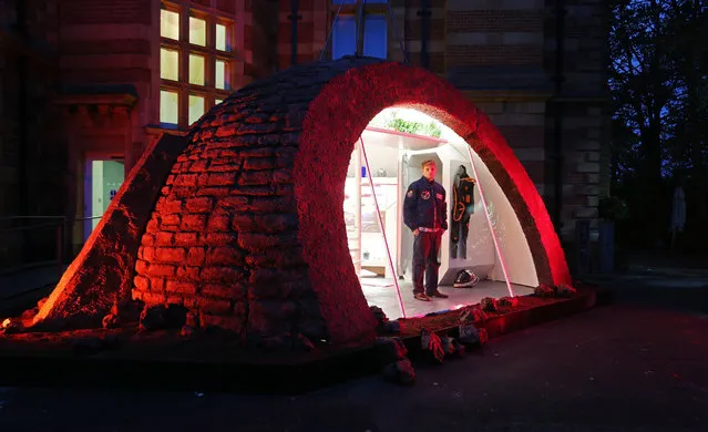 National Geographic unveils the first ever Mars show home at the Royal Observatory in Greenwich, London, UK on November 10, 2016 to coincide with the premiere of epic docu-drama Mars which premieres on Sunday at 9pm. This show home in London show how the first colonisers on Mars might live in the year 2033. The igloo-shaped house is built from red Martian soil microwaved into bricks and has an airlock to keep the pressurised air inside. (Photo by Joe Pepler/Rex Features/Shutterstock)