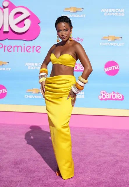 American actress and model Karrueche Tran arrives at the premiere of “Barbie” on Sunday, July 9, 2023, at The Shrine Auditorium in Los Angeles. (Photo by Chris Pizzello/AP Photo)
