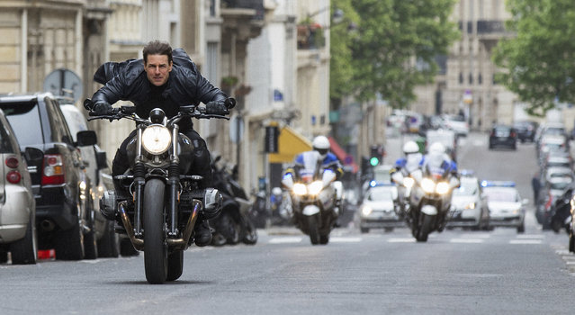This image released by Paramount Pictures shows Tom Cruise in a scene from “Mission: Impossible – Fallout”. (Photo by Chiabella James/Paramount Pictures and Skydance via AP Photo)