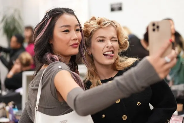Models Mei Jiang and Camille Razat pose backstage prior to the “Le Defile Walk Your Worth” By L'Oreal Paris Womenswear Spring/Summer 2023 show as part of Paris Fashion Week on October 02, 2022 in Paris, France. (Photo by Francois Durand/Getty Images for L'Oréal Paris)