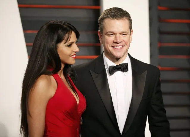 Actor Matt Damon and his wife Luciana Barroso arrive at the Vanity Fair Oscar Party in Beverly Hills, California February 28, 2016. (Photo by Danny Moloshok/Reuters)
