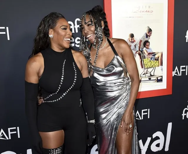 Executive producers Serena Williams, left, and Venus Williams arrive at the premiere of “King Richard” during the American Film Fest at the TCL Chinese Theatre on Sunday, November 14, 2021, in Los Angeles. (Photo by Jordan Strauss/Invision/AP Photo)