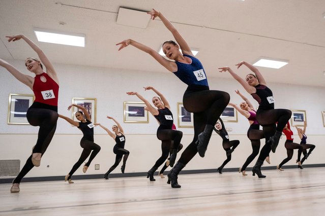 Dancers perform during auditions to become a Radio City Rockette at Radio City Music Hall, Wednesday, April 3, 2024, in New York. (Photo by Brittainy Newman/AP Photo)