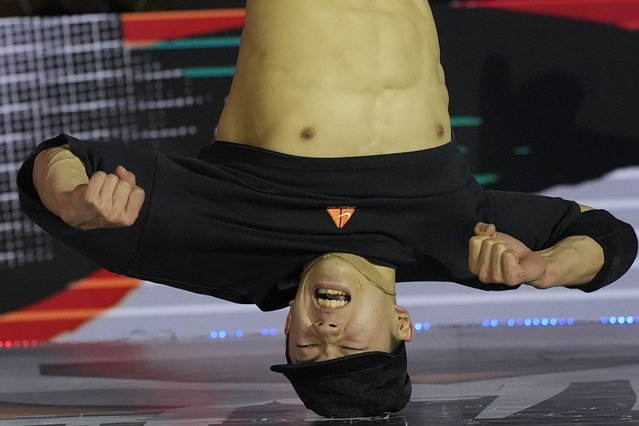 Japan's Hiro10 battles South Korea's Hongten for a third placing match of the Breaking B-Boys Finals for the 2024 Olympic Qualifier Series held in Shanghai, Sunday, May 19, 2024. (Photo by Ng Han Guan/AP Photo)