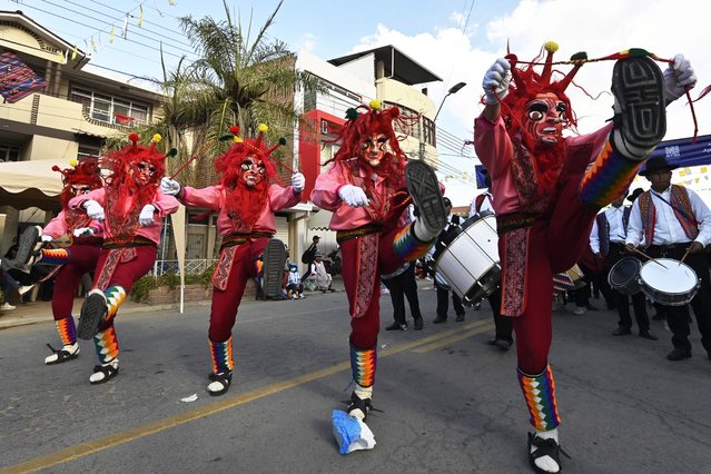 Dancers of the Wititi dance perform during the Urkupiña festivity in Quillacollo, Cochabamba department, Bolivia on August 13, 2023. (Photo by Aizar Raldes/AFP Photo)